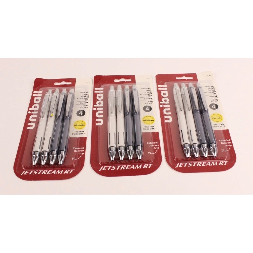 3 pack Uni-ball Jetstream RT Retractable Ballpoint Pens 0.7mm Fine Black Ink